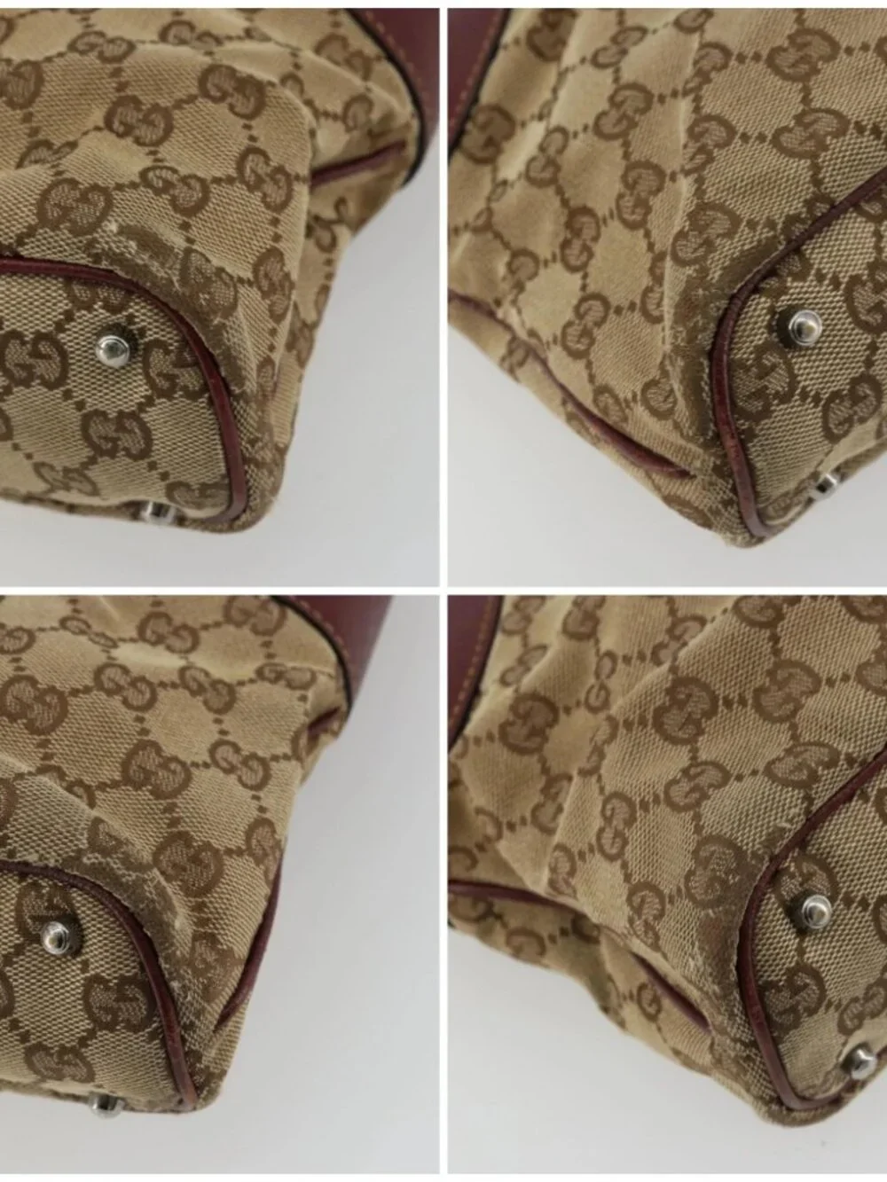 GUCCI GG Canvas Tote Bag Beige Silver 113016 Auth 175746